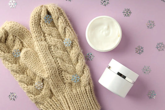 Composition withwintercosmetic on purple background