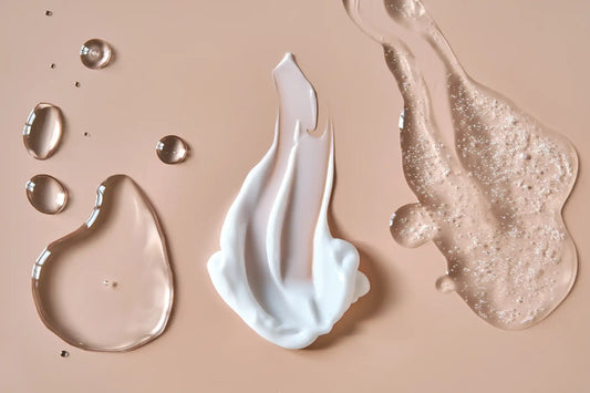 Gel, cream and emulsion textures on beige background